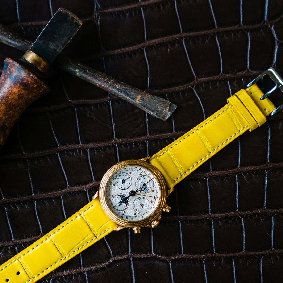 Alligator Matt Yellow Handmade leather watch straps LIC Leather