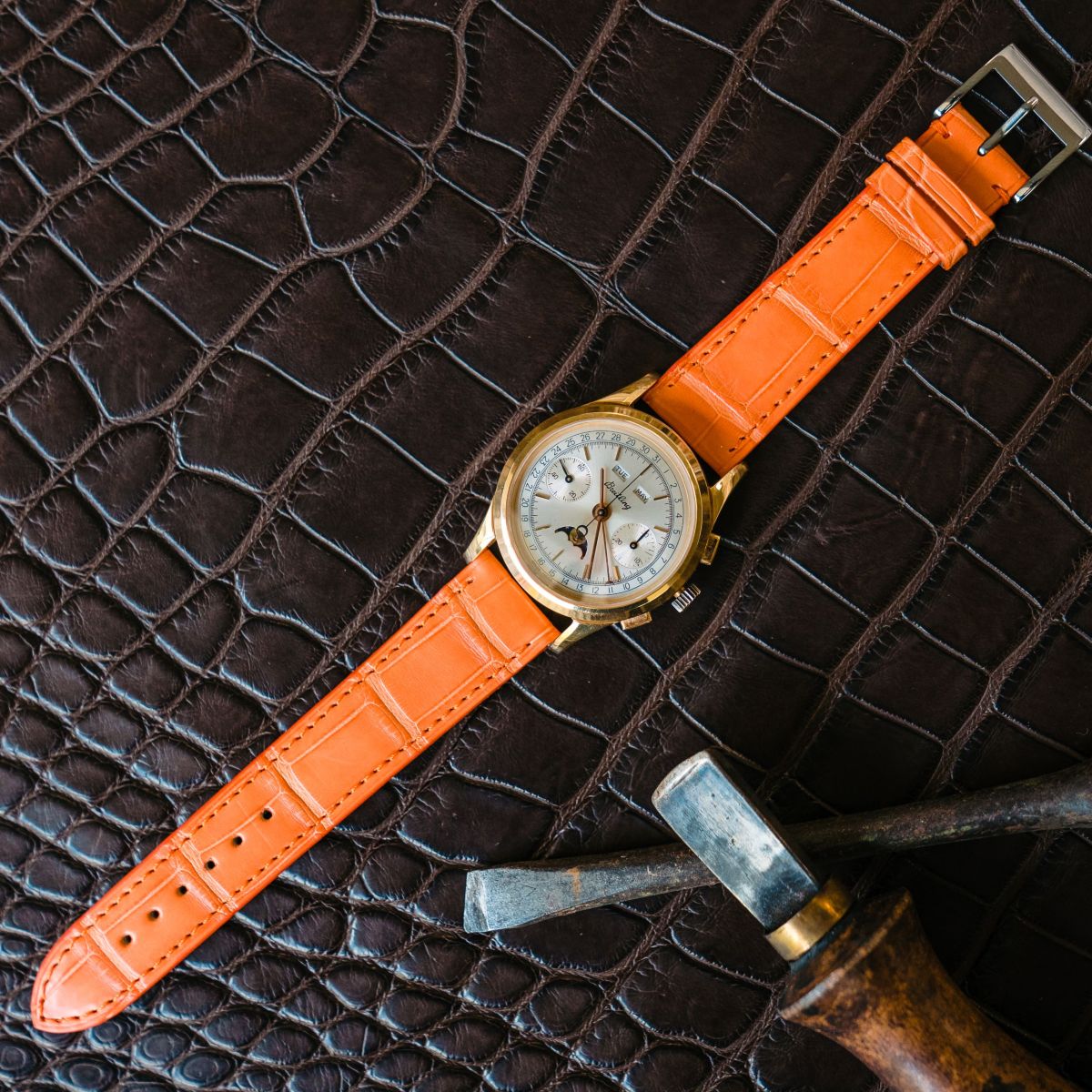 Alligator Matt Tangerine Handmade leather watch straps | LIC Leather