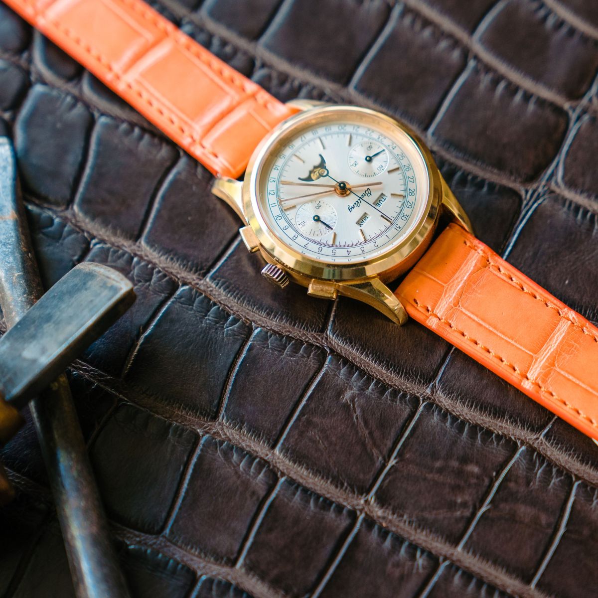 Alligator Matt Tangerine Handmade leather watch straps | LIC Leather