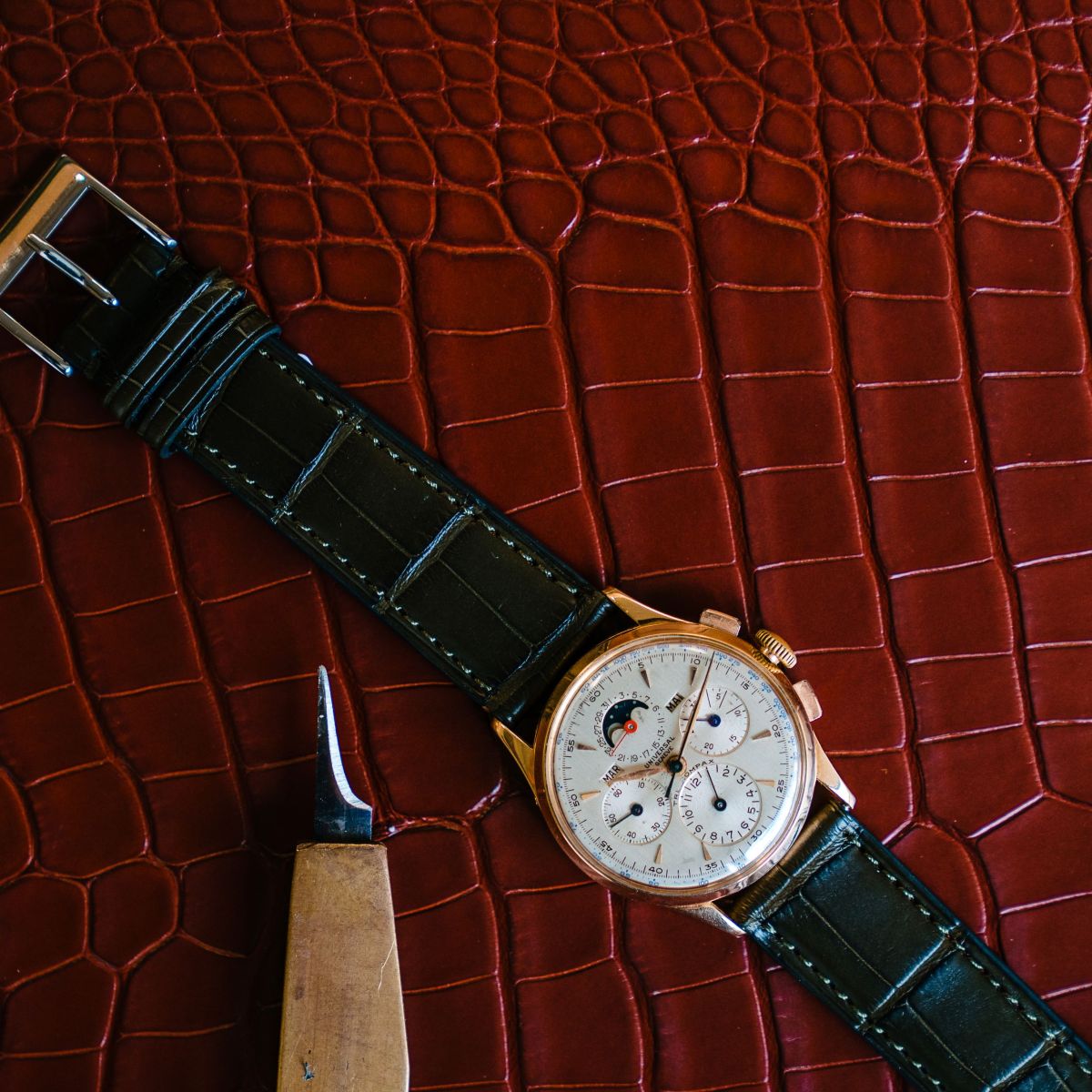 Alligator Matt Chocolate Brown Handmade leather watch straps | LIC