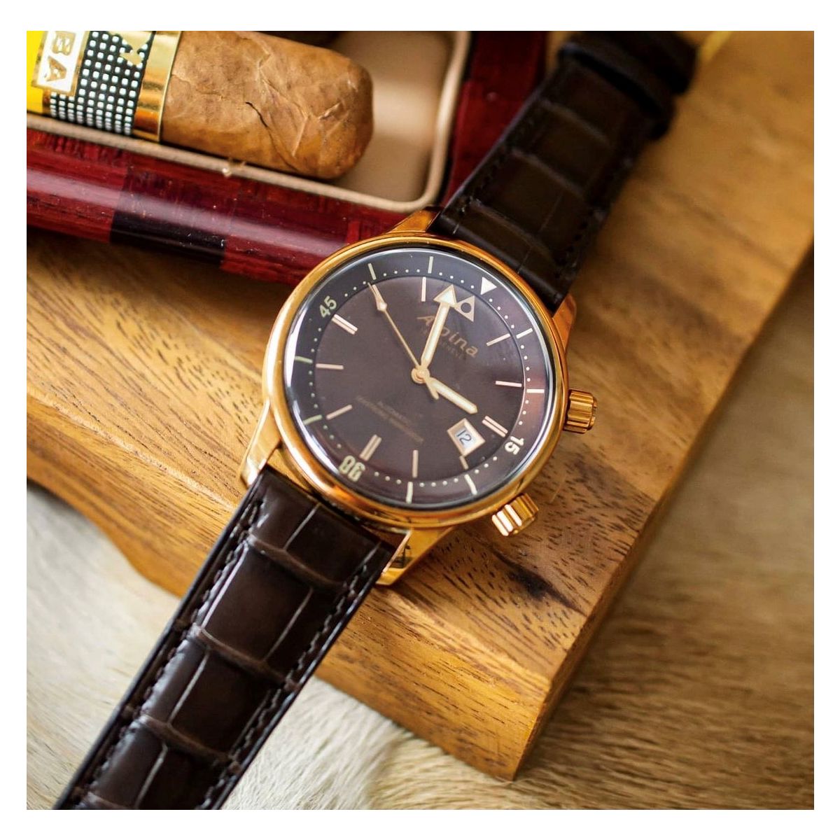 Alligator Matt Chocolate Brown Handmade leather watch straps | LIC