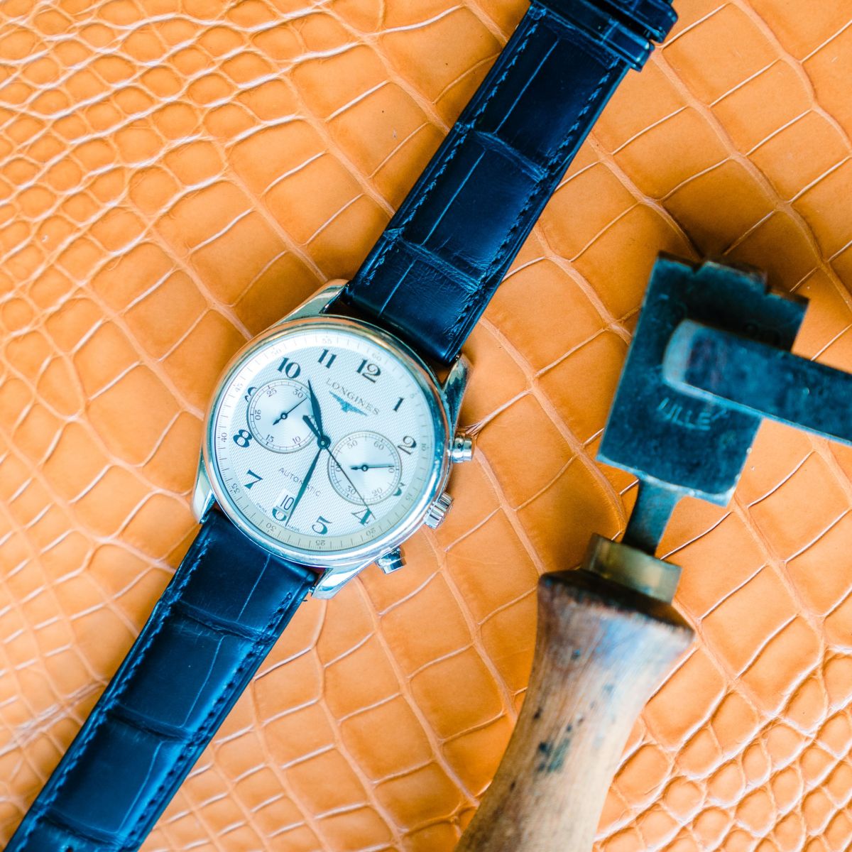 Alligator Matt Marine Blue Handmade leather watch straps LIC Leather